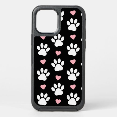 Pattern Of Paws Dog Paws White Paws Pink Hearts OtterBox Symmetry iPhone 12 Case