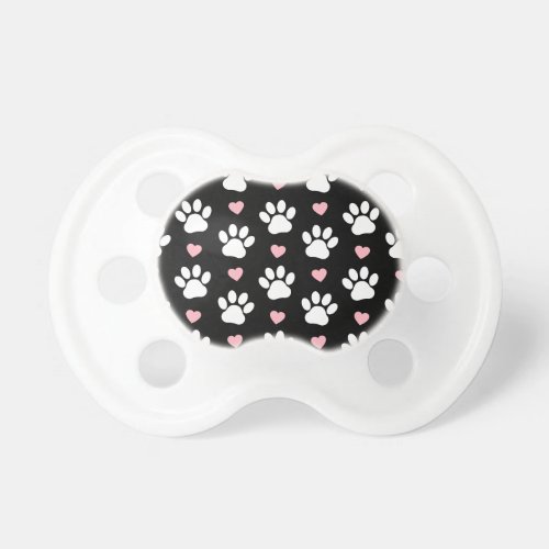 Pattern Of Paws Dog Paws White Paws Pink Hearts Pacifier
