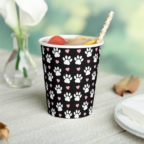 Pattern Of Paws Dog Paws White Paws Pink Hearts Paper Cups