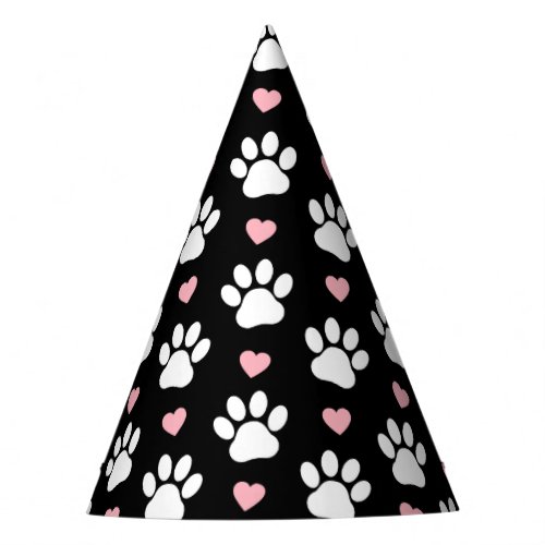 Pattern Of Paws Dog Paws White Paws Pink Hearts Party Hat