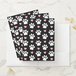 Pattern Of Paws, Dog Paws, White Paws, Pink Hearts Pocket Folder