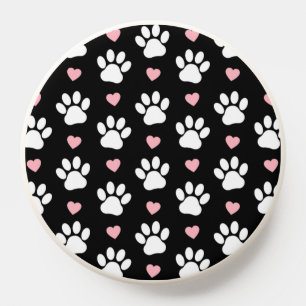 Pattern Of Paws, Dog Paws, White Paws, Pink Hearts PopSocket