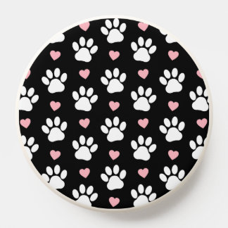 Pattern Of Paws, Dog Paws, White Paws, Pink Hearts PopSocket