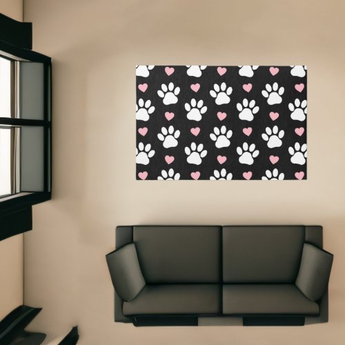 Pattern Of Paws Dog Paws White Paws Pink Hearts Rug