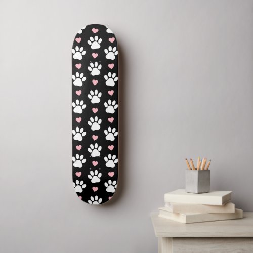 Pattern Of Paws Dog Paws White Paws Pink Hearts Skateboard