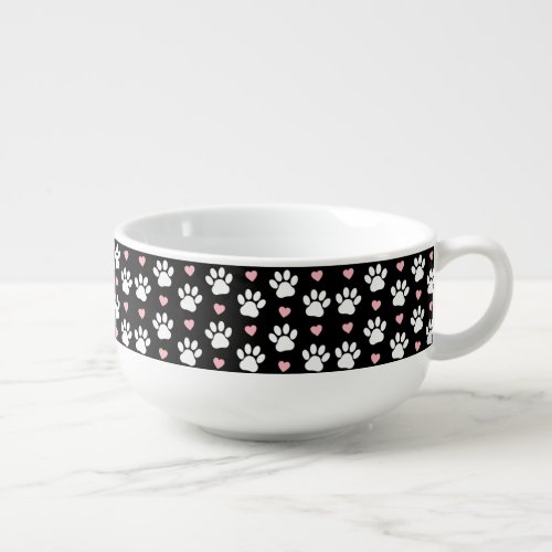Pattern Of Paws Dog Paws White Paws Pink Hearts Soup Mug