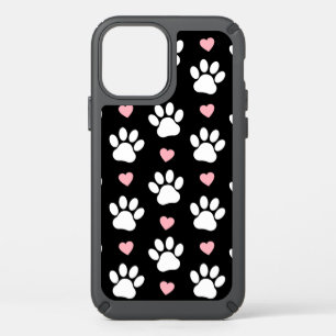 Pattern Of Paws, Dog Paws, White Paws, Pink Hearts Speck iPhone 12 Case