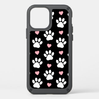 Pattern Of Paws, Dog Paws, White Paws, Pink Hearts Speck iPhone 12 Case