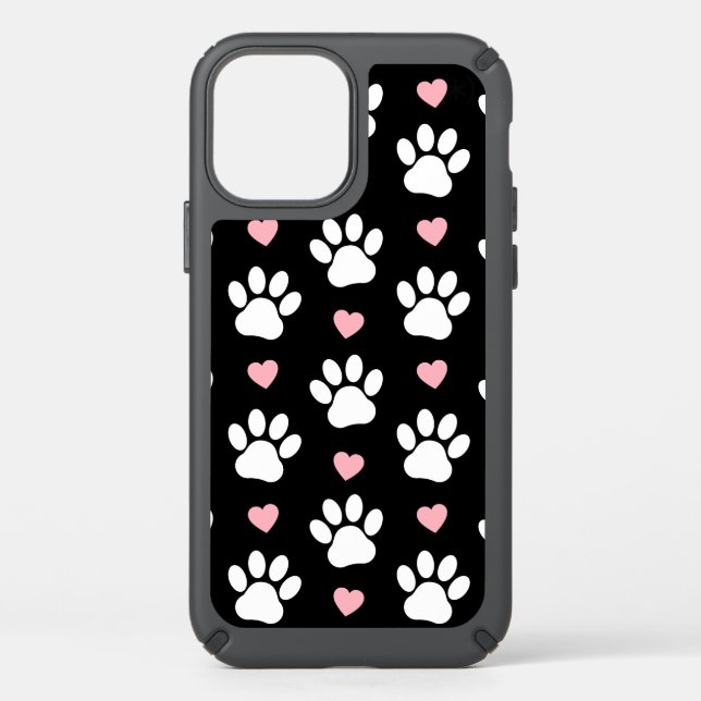 Pattern Of Paws, Dog Paws, White Paws, Pink Hearts Speck iPhone 12 Case (Front)