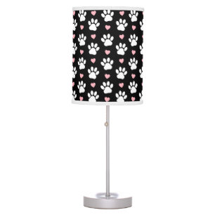 Pattern Of Paws, Dog Paws, White Paws, Pink Hearts Table Lamp