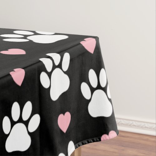 Pattern Of Paws Dog Paws White Paws Pink Hearts Tablecloth