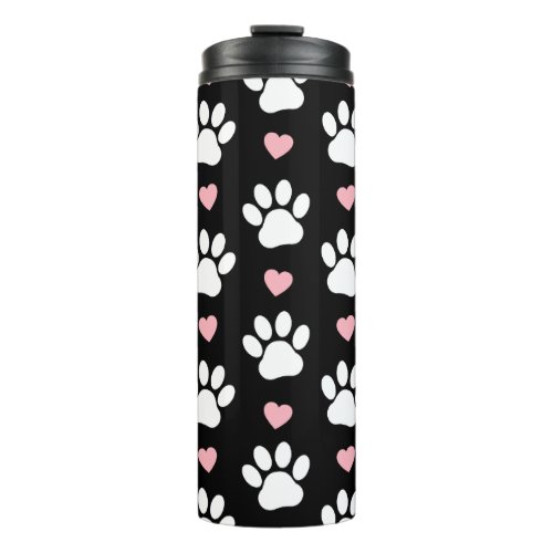 Pattern Of Paws Dog Paws White Paws Pink Hearts Thermal Tumbler