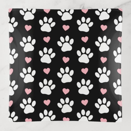 Pattern Of Paws Dog Paws White Paws Pink Hearts Trinket Tray