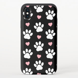 Pattern Of Paws, Dog Paws, White Paws, Pink Hearts iPhone X Slider Case