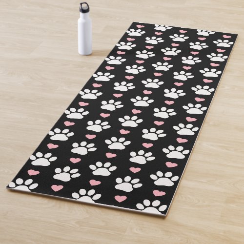 Pattern Of Paws Dog Paws White Paws Pink Hearts Yoga Mat
