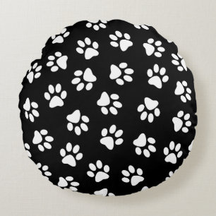 Pattern Of Paws, Dog Paws, White Paws Round Pillow