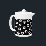 Pattern Of Paws, Dog Paws, White Paws Teapot<br><div class="desc">Cute,  fun and adorable pattern with white paws on black background. Modern and trendy gift,  perfect for the dog lover in your life.</div>