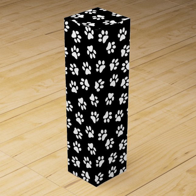 Pattern Of Paws, Dog Paws, White Paws Wine Box (Front)