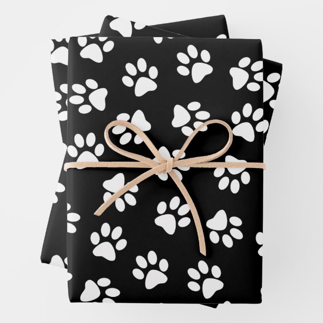 Pattern Of Paws, Dog Paws, White Paws Wrapping Paper Sheets (In situ)