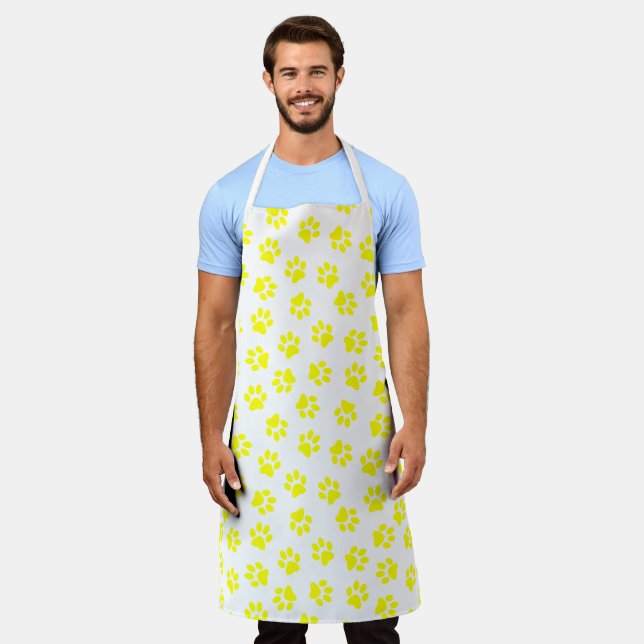 Pattern Of Paws, Dog Paws, Yellow Paws Apron (Worn)