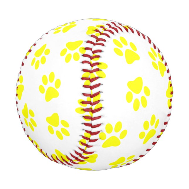 Pattern Of Paws, Dog Paws, Yellow Paws Baseball (Angled)