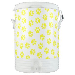 Pattern Of Paws, Dog Paws, Yellow Paws Beverage Cooler
