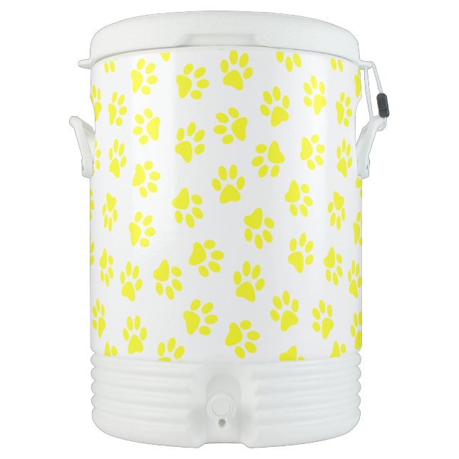 Pattern Of Paws, Dog Paws, Yellow Paws Beverage Cooler (Front)