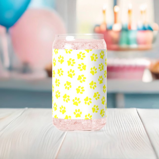 Pattern Of Paws, Dog Paws, Yellow Paws Can Glass (Insitu (Baby Shower))
