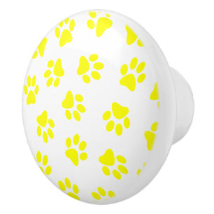 Pattern Of Paws, Dog Paws, Yellow Paws Ceramic Knob