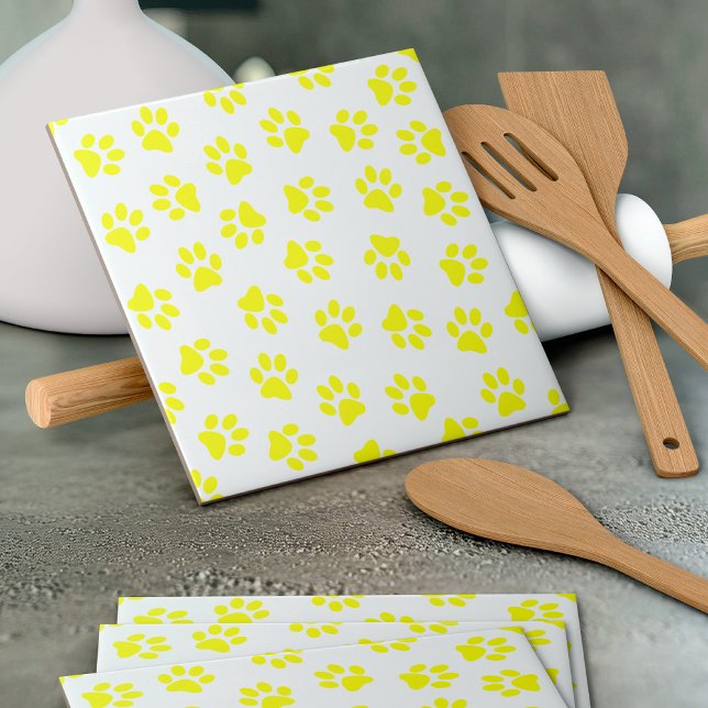 Pattern Of Paws, Dog Paws, Yellow Paws Ceramic Tile (Creator Uploaded)