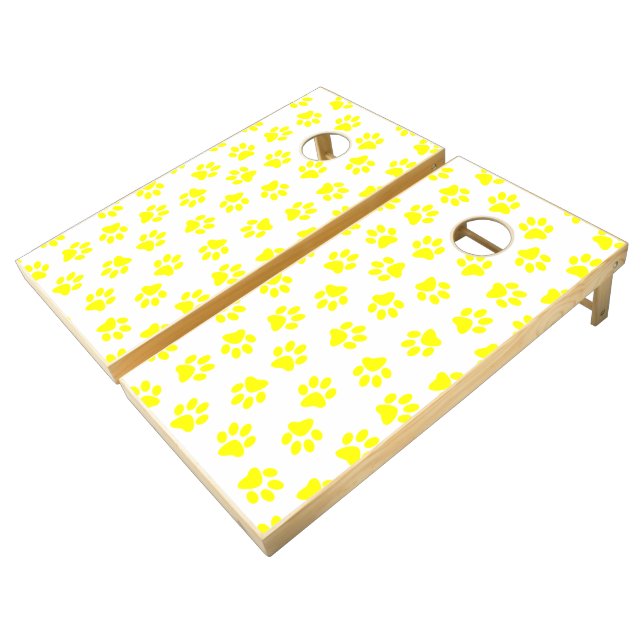 Pattern Of Paws, Dog Paws, Yellow Paws Cornhole Set (Angled)