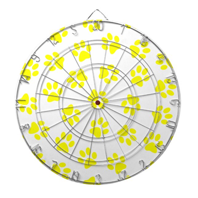 Pattern Of Paws, Dog Paws, Yellow Paws Dart Board (Front)