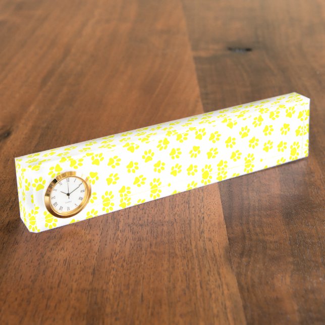 Pattern Of Paws, Dog Paws, Yellow Paws Desk Name Plate (Side)