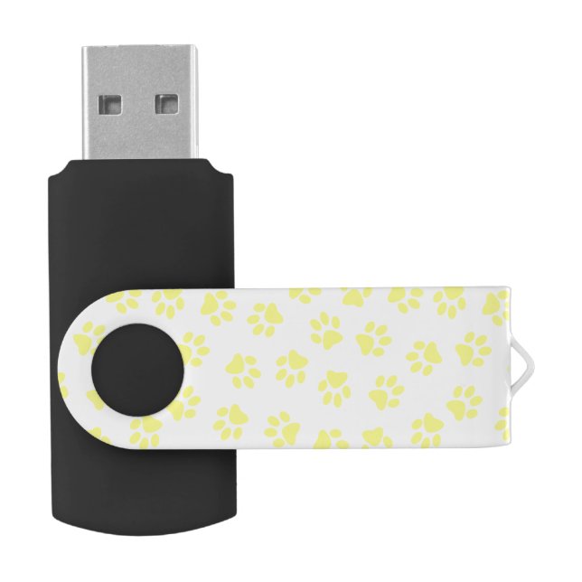 Pattern Of Paws, Dog Paws, Yellow Paws Flash Drive (Opened)