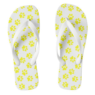 Pattern Of Paws, Dog Paws, Yellow Paws Flip Flops