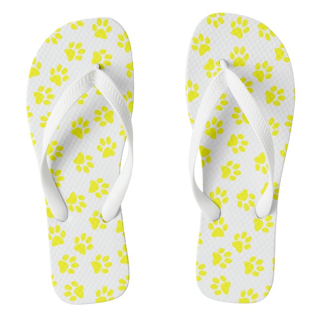 Pattern Of Paws, Dog Paws, Yellow Paws Flip Flops (Footbed)