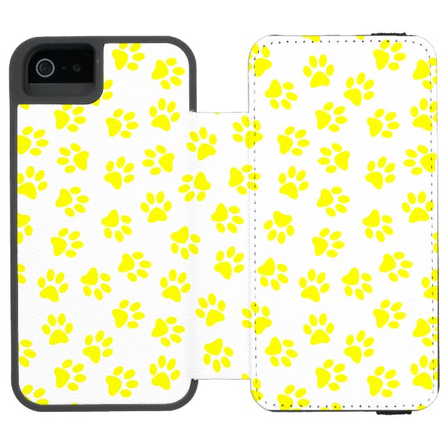 Pattern Of Paws, Dog Paws, Yellow Paws Incipio iPhone Wallet Case (Folio Open)
