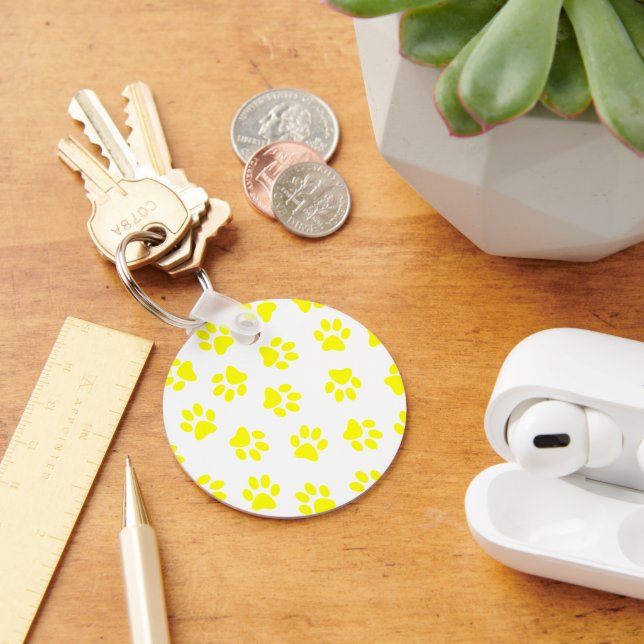 Pattern Of Paws, Dog Paws, Yellow Paws Keychain (Desk)