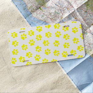Pattern Of Paws, Dog Paws, Yellow Paws License Plate