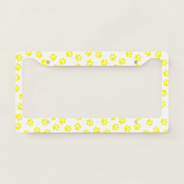 Pattern Of Paws, Dog Paws, Yellow Paws License Plate Frame (Front)