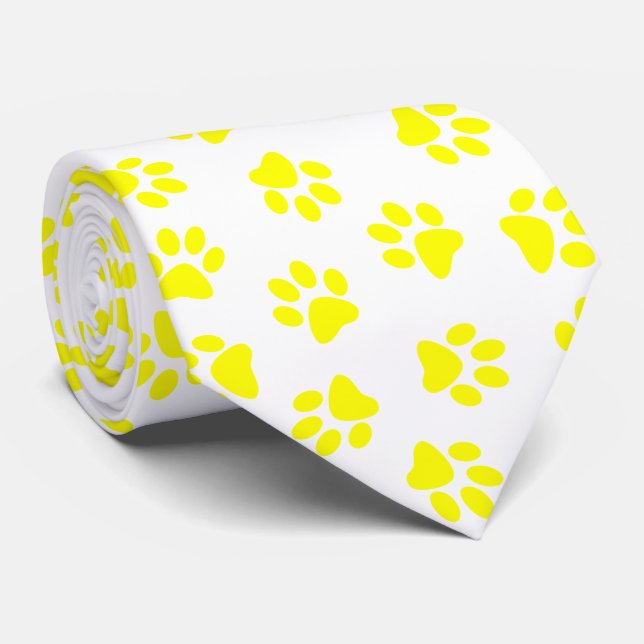 Pattern Of Paws, Dog Paws, Yellow Paws Neck Tie (Rolled)