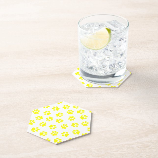 Pattern Of Paws, Dog Paws, Yellow Paws Paper Coaster (Insitu)