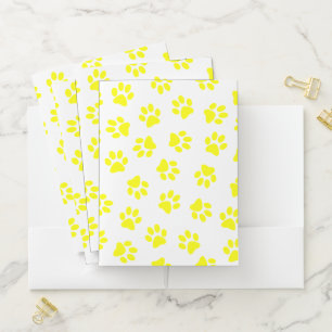 Pattern Of Paws, Dog Paws, Yellow Paws Pocket Folder