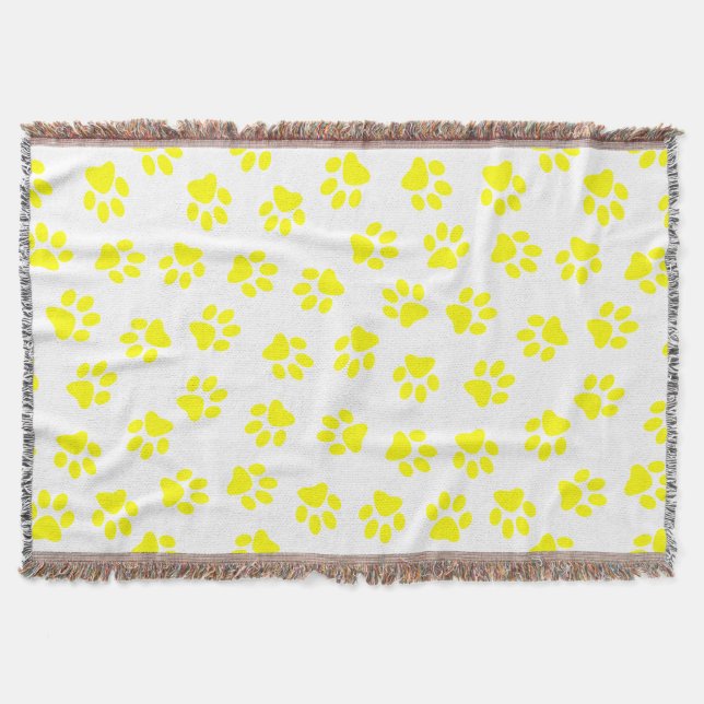 Pattern Of Paws, Dog Paws, Yellow Paws Throw Blanket (Front)