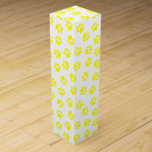 Pattern Of Paws, Dog Paws, Yellow Paws Wine Box