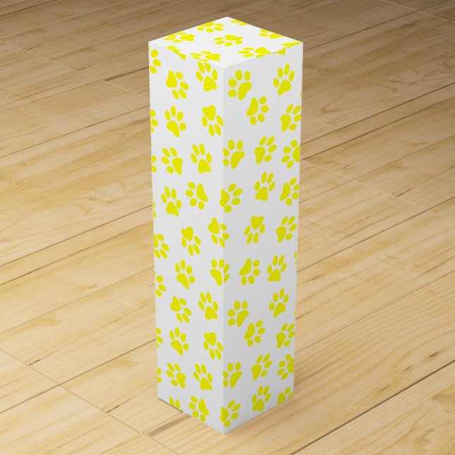 Pattern Of Paws, Dog Paws, Yellow Paws Wine Box (Front)
