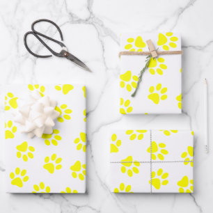 Pattern Of Paws, Dog Paws, Yellow Paws Wrapping Paper Sheets