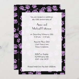 Pattern Of Paws, Lilac Paws, Dog Paws, Anniversary Invitation