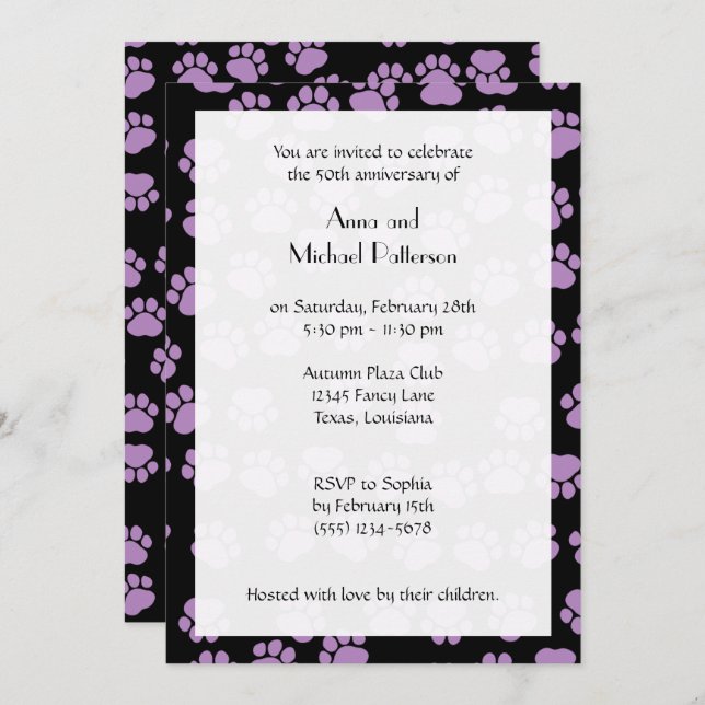 Pattern Of Paws, Lilac Paws, Dog Paws, Anniversary Invitation (Front/Back)