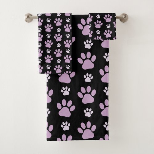 Pattern Of Paws Lilac Paws Dog Paws Paw Prints Bath Towel Set